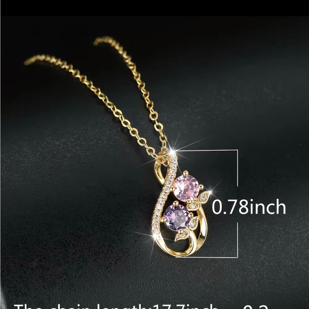 Amethyst & Rose Quartz stones necklace NEW Rose shaped stones - Picture 5 of 5